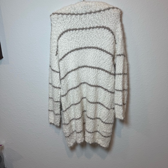 Altar'd State Fuzzy Striped Cardigan - Cream and Gray super soft - Picture 2 of 6